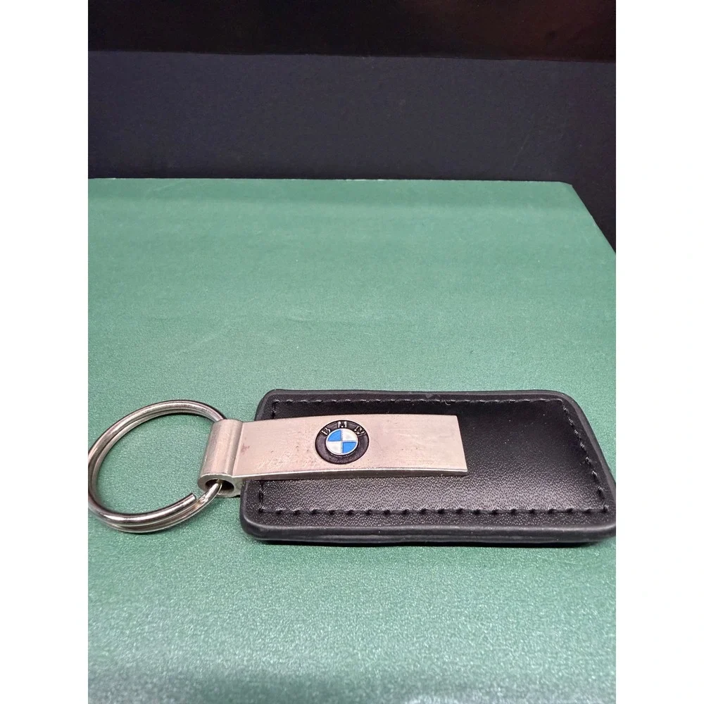 BMW Keychain Black Leather Metal Fob Braman Motorcars Roadside Assistance